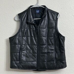 Y2K Vintage Gap Black Leather Zip Up Mock Neck Vest Size L